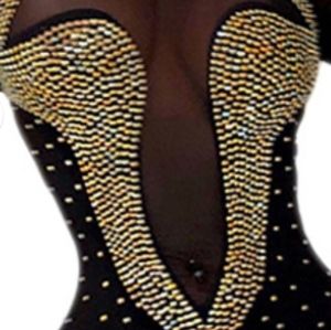 Mesh Sheer Rhinestone Dress